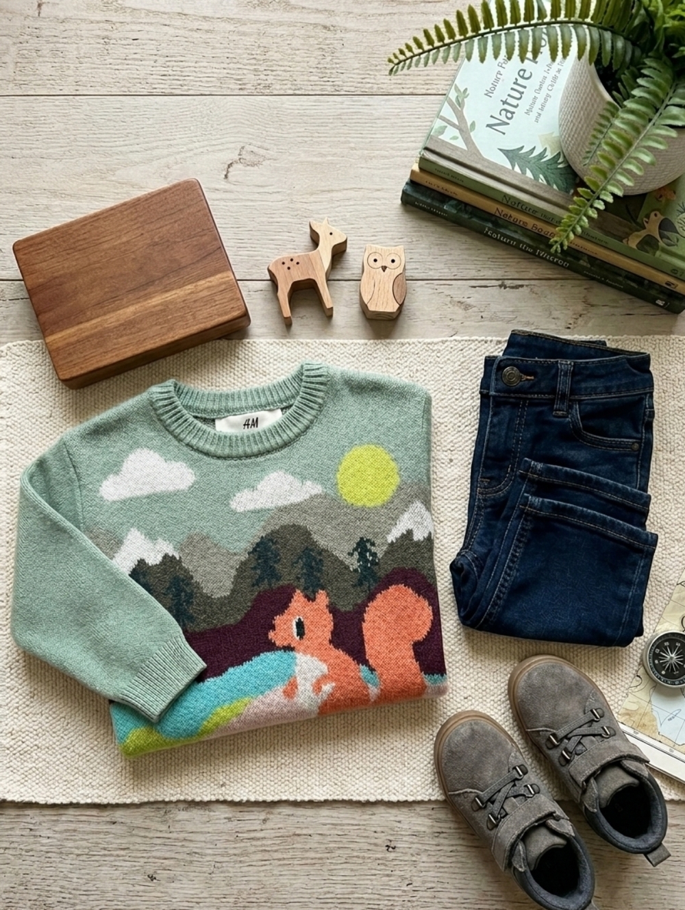H&M Size 3/4T Squirrel Mountain Knit Sweater Cotton Kids Toddler Pullover Top